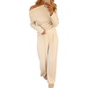 image:imageCHICME Womens 2 Piece Outfit Ribbed Knit Lounge Set Wide Leg Pants SetApricot