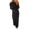 CHICME Womens 2 Piece Outfit Ribbed Knit Lounge Set Wide Leg Pants Set(Black)