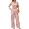 CHICME Women’s 2 Piece Rhinestone Textured Dressy Wide Leg Pants Set(Pink)