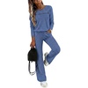 CHICME Women’s 2 Piece Ribbed Knit Lounge Set Wide Leg Pants(Blue)