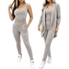 CHICME Women’s 3 Piece Lounge Set Knit Cardigan High Waist Casual Pants Set(Apricot)