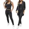 CHICME Women’s 3 Piece Lounge Set Knit Cardigan High Waist Casual Pants Set(Black)