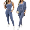CHICME Women’s 3 Piece Lounge Set Knit Cardigan High Waist Casual Pants Set(Blue)