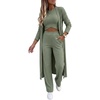CHICME Women’s 3 Piece Lounge Set Ribbed Cardigan Tank Wide Leg Pant(Army Green)