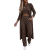 CHICME Women’s 3 Piece Lounge Set Ribbed Cardigan Tank Wide Leg Pant(Dark Brown)