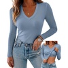 CHICME Women’s Built-in Bra Long Sleeve Ribbed Knit Top(D-misty Blue)
