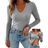 CHICME Women’s Built-in Bra Long Sleeve Ribbed Knit Top(F-gray)