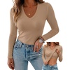 CHICME Women’s Built-in Bra Long Sleeve Ribbed Knit Top(G-khaki)