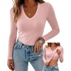CHICME Women’s Built-in Bra Long Sleeve Ribbed Knit Top(H-pink)