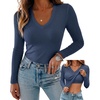 CHICME Women’s Built-in Bra Long Sleeve Ribbed Knit Top(I-purplish Blue)