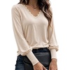 CHICME Women’s Long Sleeve Dressy Casual Lace Trim V-Neck Basic Tops(A-apricot)