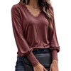 CHICME Women’s Long Sleeve Dressy Casual Lace Trim V-Neck Basic Tops(Wine Red)