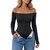 CHICME Women’s Off Shoulder Double Lined Bodysuit with Built-in Bra(Black)