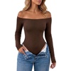 CHICME Women’s Off Shoulder Double Lined Bodysuit with Built-in Bra(Coffee)