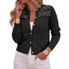 CHICME Womens Pearl Beaded Knit Cardigan Long Sleeve Cropped Sweater(Black)