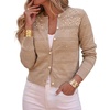 CHICME Womens Pearl Beaded Knit Cardigan Long Sleeve Cropped Sweater(Khaki)