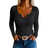image:imageCHICME Womens Ribbed Knit Long Sleeve Henley Tops Basic TeesBlack