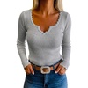 image:imageCHICME Womens Ribbed Knit Long Sleeve Henley Tops Basic TeesGray