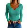 image:imageCHICME Womens Ribbed Knit Long Sleeve Henley Tops Basic TeesGreen