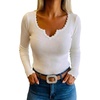 CHICME Women’s Ribbed Knit Long Sleeve Henley Tops Basic Tees(White)