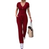 CHICME Women’s Ribbed Knit Lounge Set Henley Top and Pants(Dark Red)