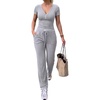 CHICME Women’s Ribbed Knit Lounge Set Henley Top and Pants(Light Gray)