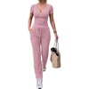 CHICME Women’s Ribbed Knit Lounge Set Henley Top and Pants(Light Pink)