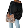 CHICME Women’s Satin Off Shoulder Top Skew Neck Lantern Sleeve Blouse(Black)
