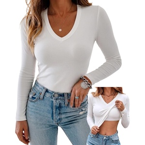 CHICME Women’s Built-in Bra Long Sleeve Ribbed Knit Top(A-beige)
